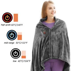 USB Winter Cold Protection Body Warm Shawl Warmer Heated Electric Heated Plush Blanket Flannel Heated Shawl Outdoor Office Home (Color: 3 gear temperature, Ships From: CN)